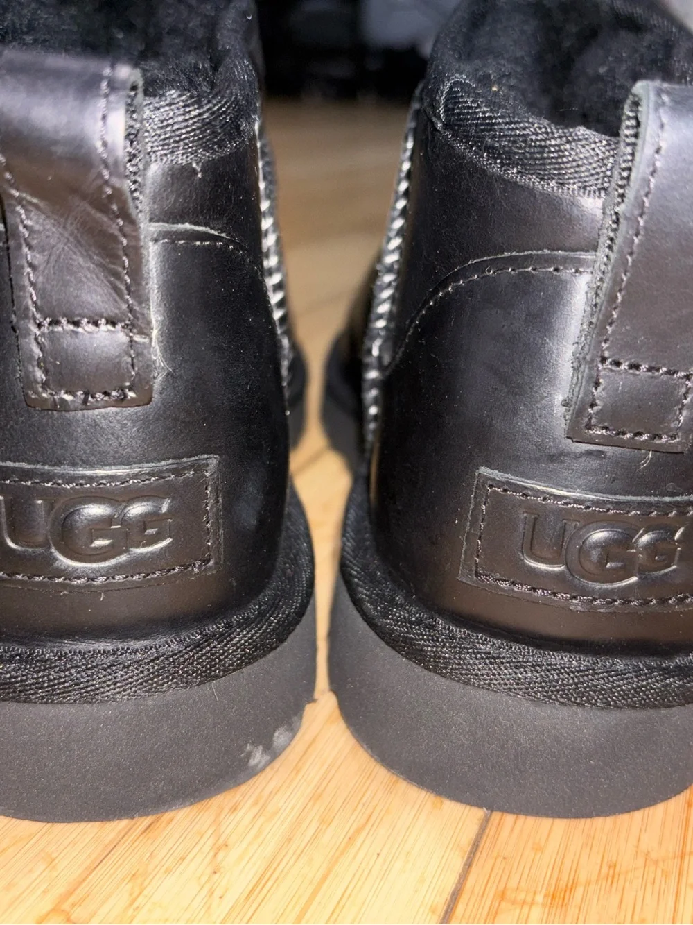 Black Uggs Faux Leather  Ankle Boots